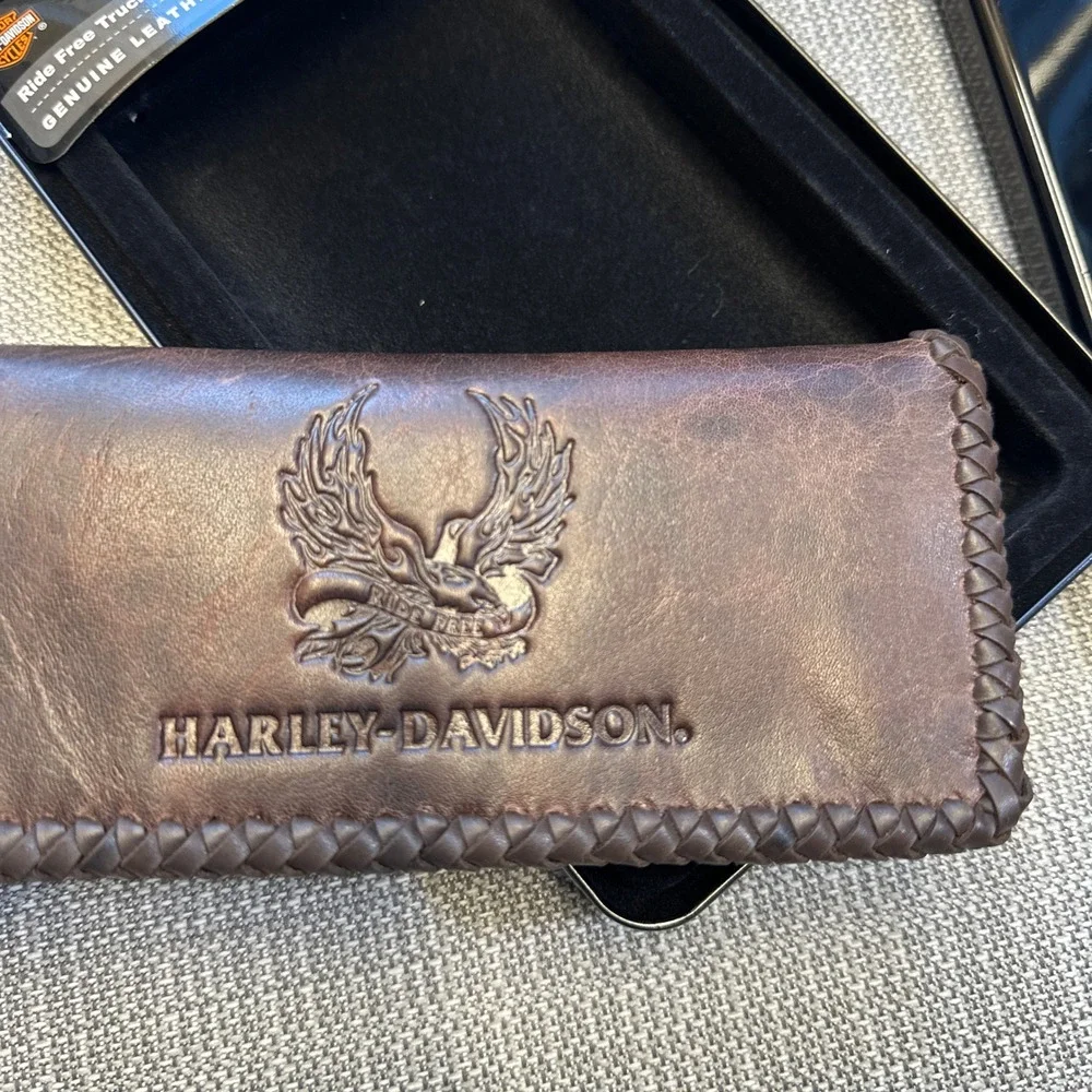 New Harley-Davidson Ride Free Trucker Wallet Eagle Brown Leather w/RFID 5748